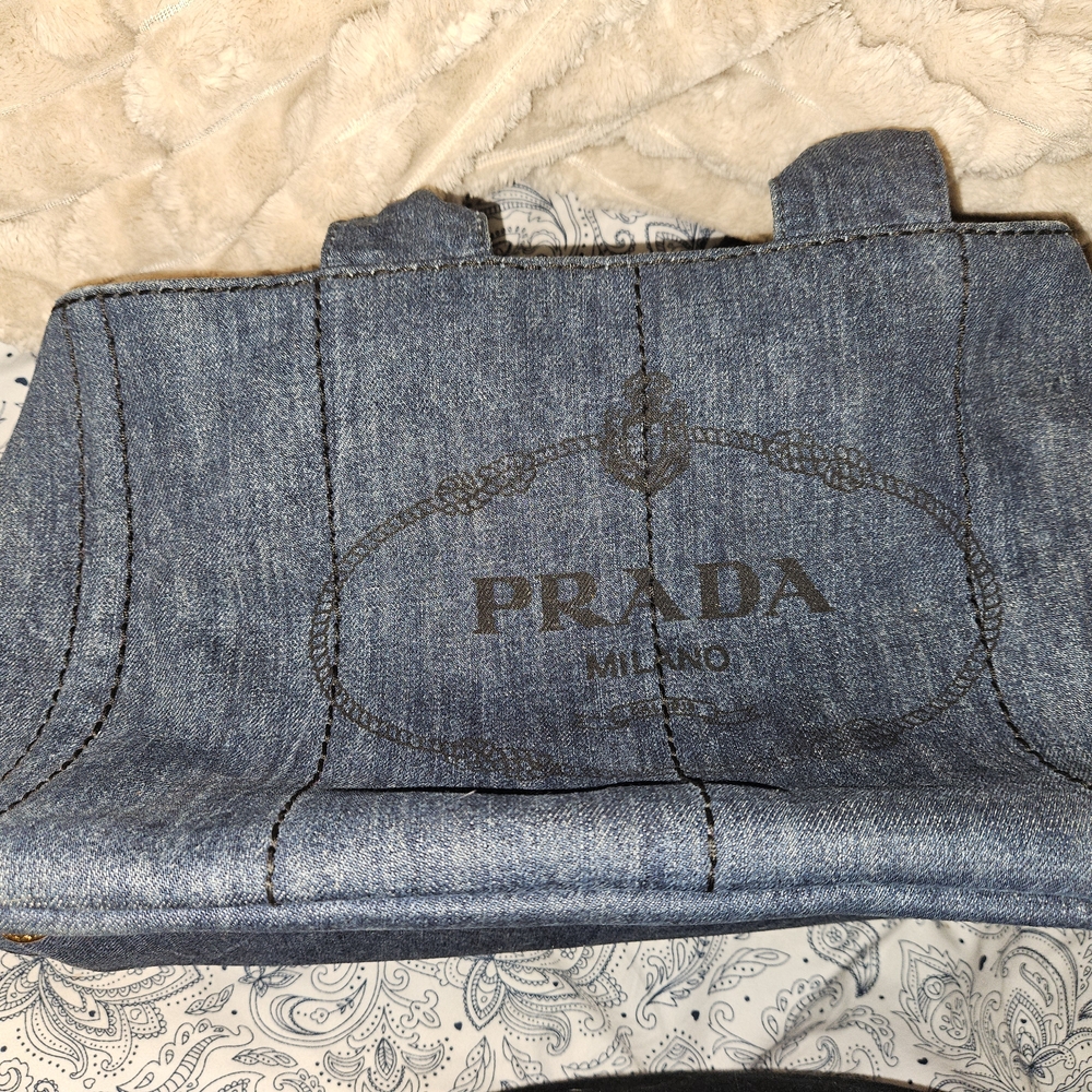 Prada Blue Canapa Denim Logo Satchel